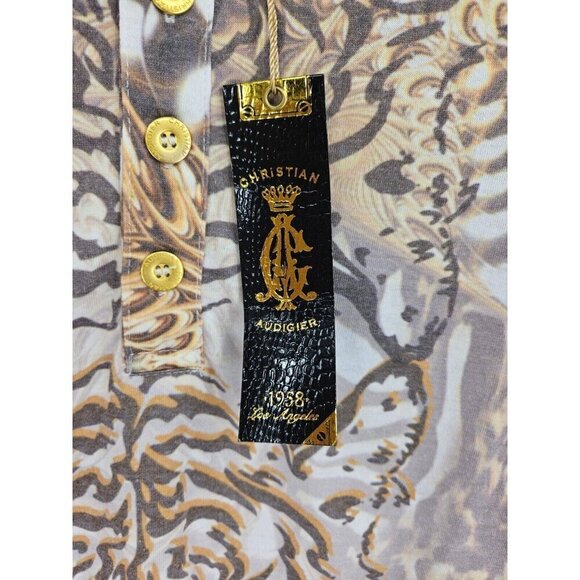 New Christian Audigier Embroidered Polo Mens Womens S Gold Tiger - Picture 3 of 5